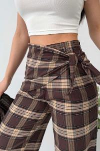 Dark Brown Polyester High Waist Comfortable Pants