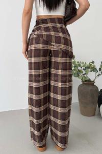 Dark Brown Polyester High Waist Comfortable Pants