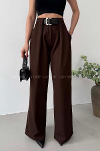 Bitter Brown Polyester High Waist Material Pants