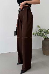 Bitter Brown Polyester High Waist Material Pants