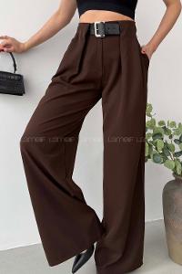 Bitter Brown Polyester High Waist Material Pants