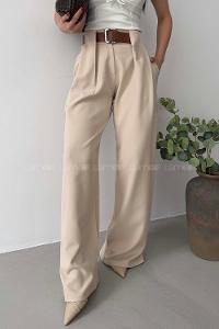 Lamelif Kemerli Palazzo Pantolon Krem