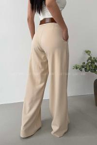 Lamelif Kemerli Palazzo Pantolon Krem