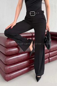 Black Combed Fabric High Waist Comfortable Pants