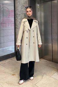 Lamelif Klasik Kuşaklı Trenç Taş