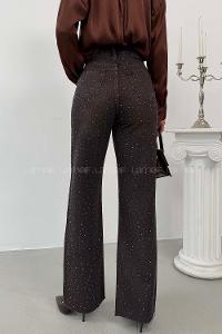 Lamelif Palazzo Taş Detaylı Jean Kahverengi