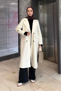 Lamelif Pelican Ön Düğmeli Trençkot Krem