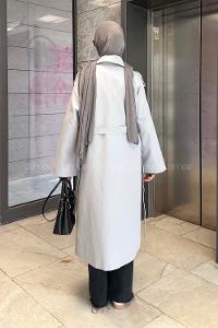 Lamelif Reglan Kol Düğmeli Trenç Gri