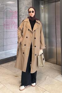 Brown Reglan Sleeveless Arm Without Accessories Poplin Fabric Trench Coat