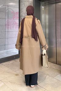 Brown Reglan Sleeveless Arm Without Accessories Poplin Fabric Trench Coat