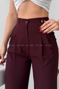 Claret Red Viscose Fabric Polyester High Waist Material Pants