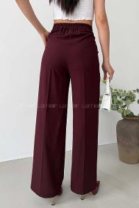 Claret Red Viscose Fabric Polyester High Waist Material Pants