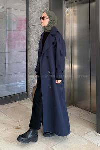 Lamelif Against Omuz Apoletli Trençkot Lacivert