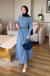 Ice Blue Shirt Collar Denim Dresess