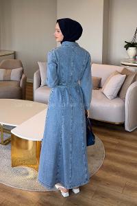 Ice Blue Shirt Collar Denim Dresess