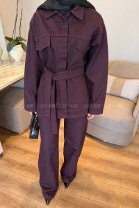 Lamelif Bağlama Detaylı Kot Takım Mürdüm