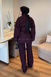 Lamelif Bağlama Detaylı Kot Takım Mürdüm