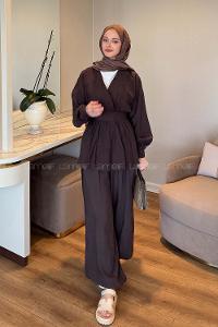 Bitter Brown V Neck Long Arm Modal Elastic Trousers Comfortable Suit