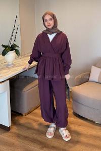 Plum V Neck Long Arm Modal Elastic Trousers Comfortable Suit