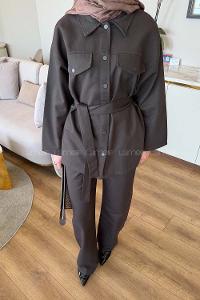 Lamelif Çıtçıtlı Gabardin Takım Koyu Kahverengi