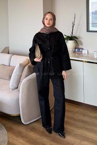 Black Shirt Collar Long Arm Gabardin Regular Trousers Linen Suit