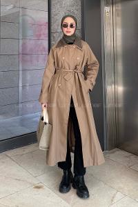 Lamelif Garnili Uzun Trenç Camel