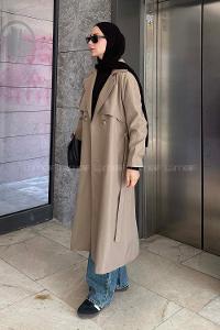 Dark Mink Long Arm Belted Parachute Fabric Trench Coat