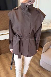 Lamelif Kol Pileli Omuz Apolelti Trenç Acı Kahve