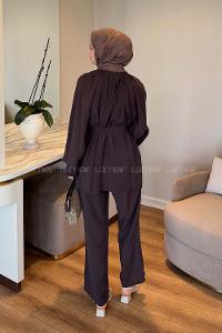 Dark Brown Crew Neck Long Arm Modal Regular Trousers Comfortable Suit