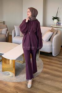 Plum Crew Neck Long Arm Modal Regular Trousers Comfortable Suit