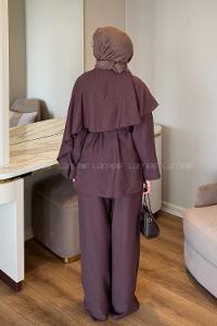 Lamelif Pelerin Detaylı Etekli Takım Gül Kurusu