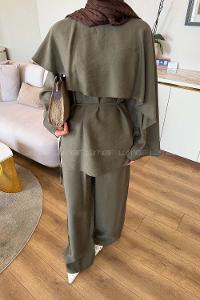 Khaki Crew Neck Long Arm Tensel Regular Trousers Comfortable Suit
