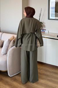 Khaki Crew Neck Long Arm Tensel Regular Trousers Comfortable Suit