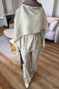 Beige Crew Neck Long Arm Viscose Fabric Regular Trousers Comfortable Suit