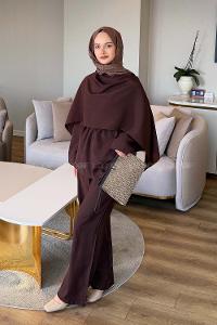 Brown Crew Neck Long Arm Viscose Fabric Regular Trousers Comfortable Suit