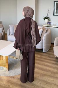 Brown Crew Neck Long Arm Viscose Fabric Regular Trousers Comfortable Suit