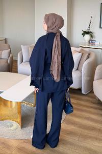 Lamelif Şallı Pantolon Takım Lacivert