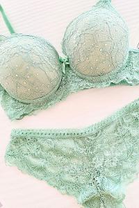 Lamelif Taşlı Dantelli Destekli Sütyen Takım Toz Pembe Renk