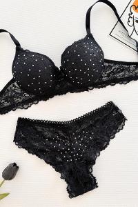 Lamelif Taşlı Dantelli Destekli Sütyen Takım
