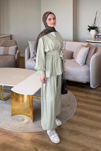 Musty Green V Neck Long Arm Modal Elastic Trousers Comfortable Suit