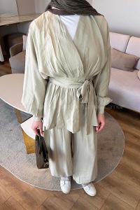 Musty Green V Neck Long Arm Modal Elastic Trousers Comfortable Suit