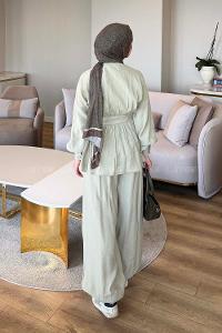 Musty Green V Neck Long Arm Modal Elastic Trousers Comfortable Suit