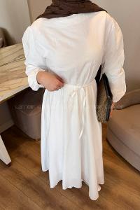 White Crew Neck Cotton Dresess