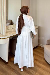 White Crew Neck Cotton Dresess