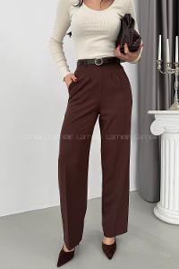 Bitter Brown Cotton Polyester High Waist Material Pants