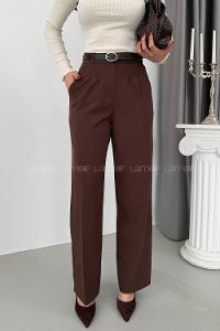 Bitter Brown Cotton Polyester High Waist Material Pants