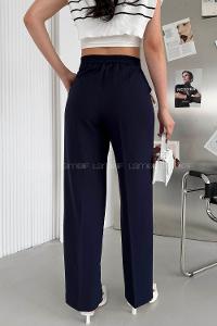 Navy Blue Cotton Polyester High Waist Material Pants