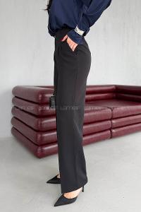 Black Cotton Polyester High Waist Material Pants