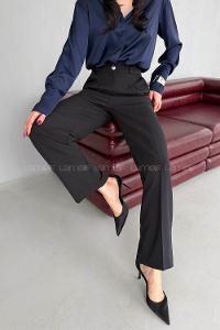 Black Cotton Polyester High Waist Material Pants