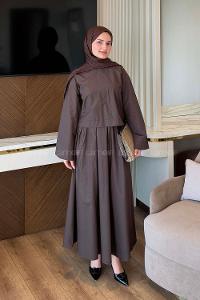 Lamelif Etekli Takım Koyu Kahverengi